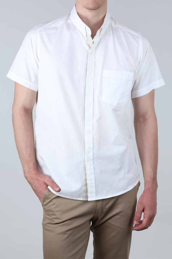 Camisa Blanca de Algodón Casual Manga Corta Hombre Fresca Y Ligera
